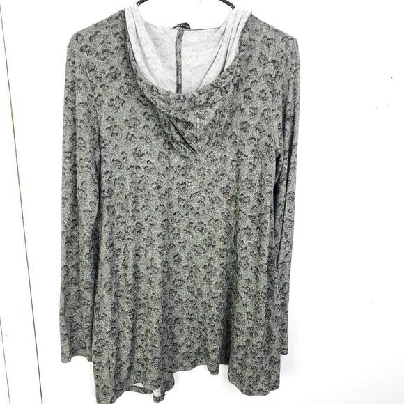 Lucky Brand Sweater Womens Small Open Front Cardigan Jacket Hooded Dull Leopard - Picture 2 of 11